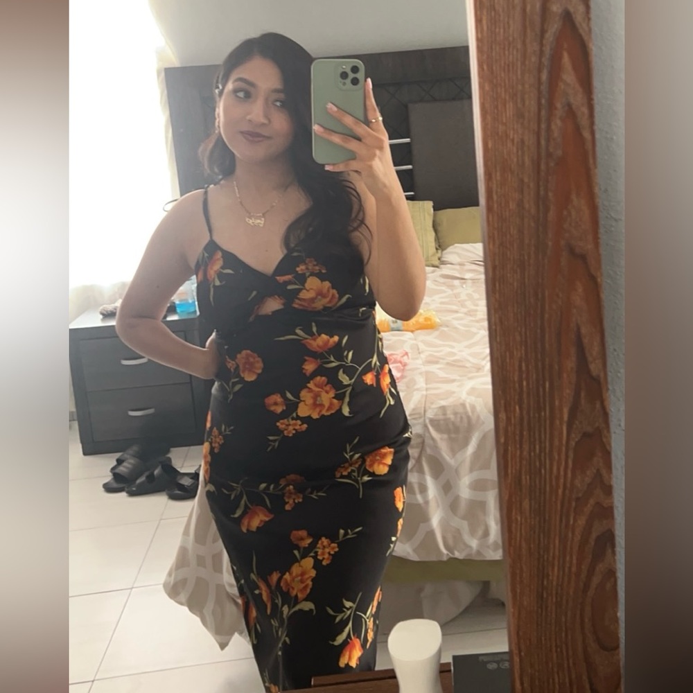 Midi Black Flower Dress